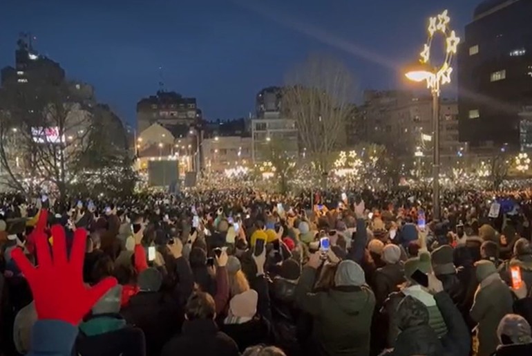 Protest na Trgu Slavija (foto: skrinšot N1)